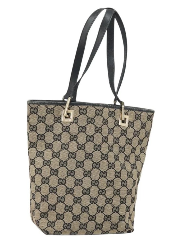 Gucci Gg Canvas Tote Bag Gold Navy 002 1099 2404 Auth Ep13085
